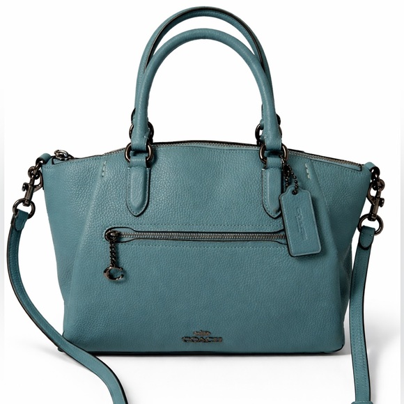 Coach Teal Blue Pebbled Leather Satchel Crossbody Structured Designer Handbag - Picture 4 of 14